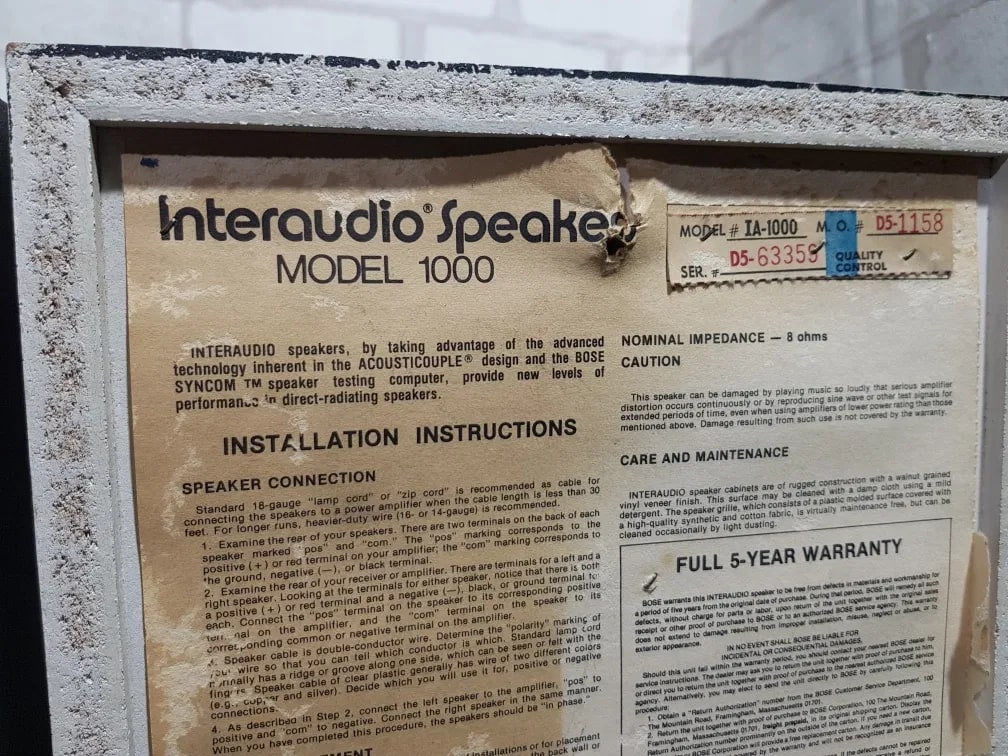 Bose Interaudio IA 1000 Rare Vintage Bookshelf Speakers Tested Working